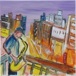 Joueur de Saxo Urban Jazz à New York la nuit